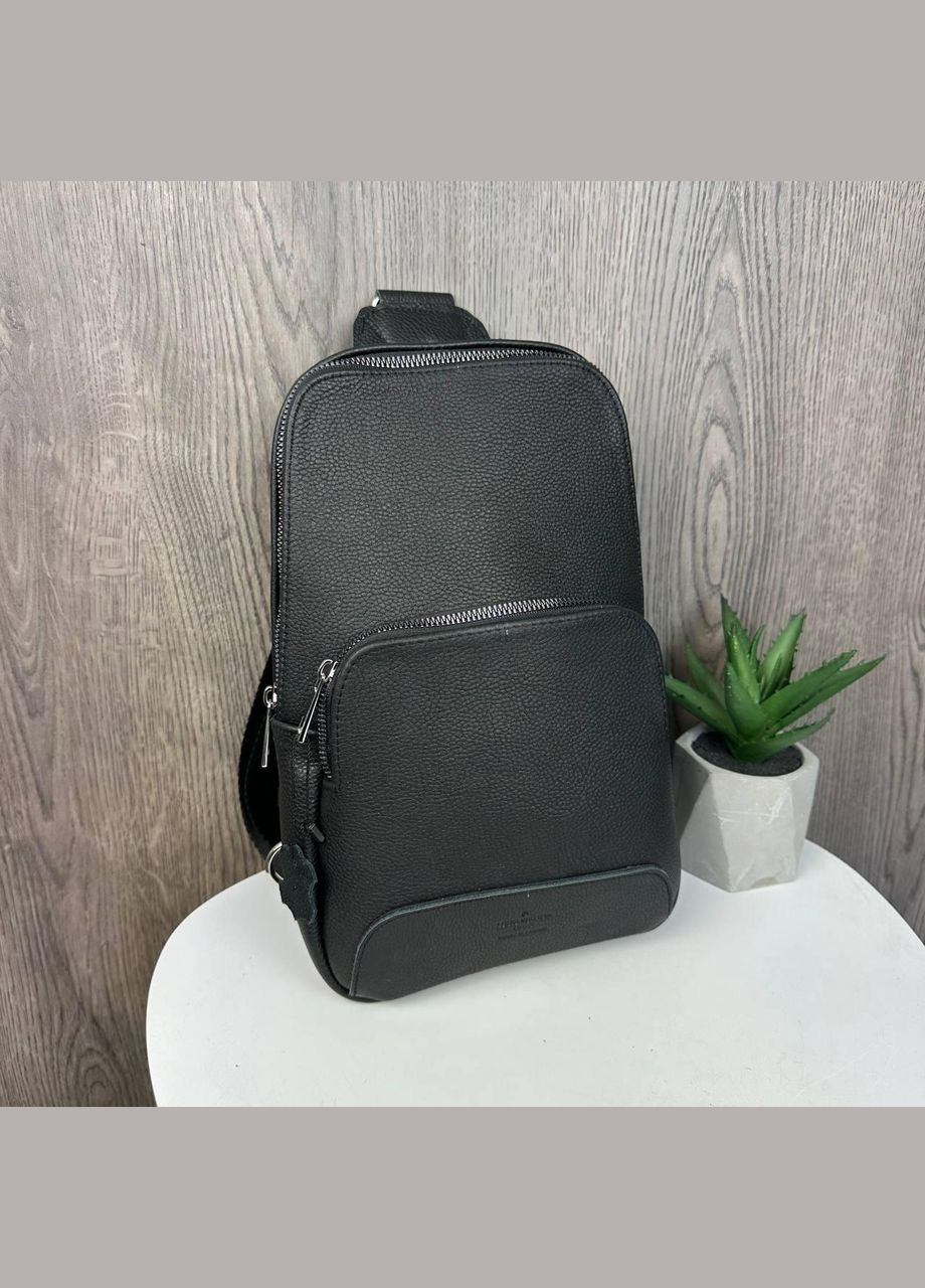 Набір 2в1 Чоловіча шкіряна сумка-бананка на груди та ремінь натуральна шкіра чорний (sku_1668+1551) No Brand (346078192)