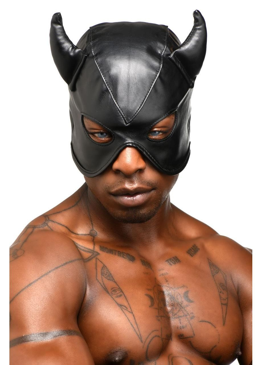Маска з рогами Master Series: Dungeon Demon Bondage Mask with Horns, чорна No Brand (303897029)