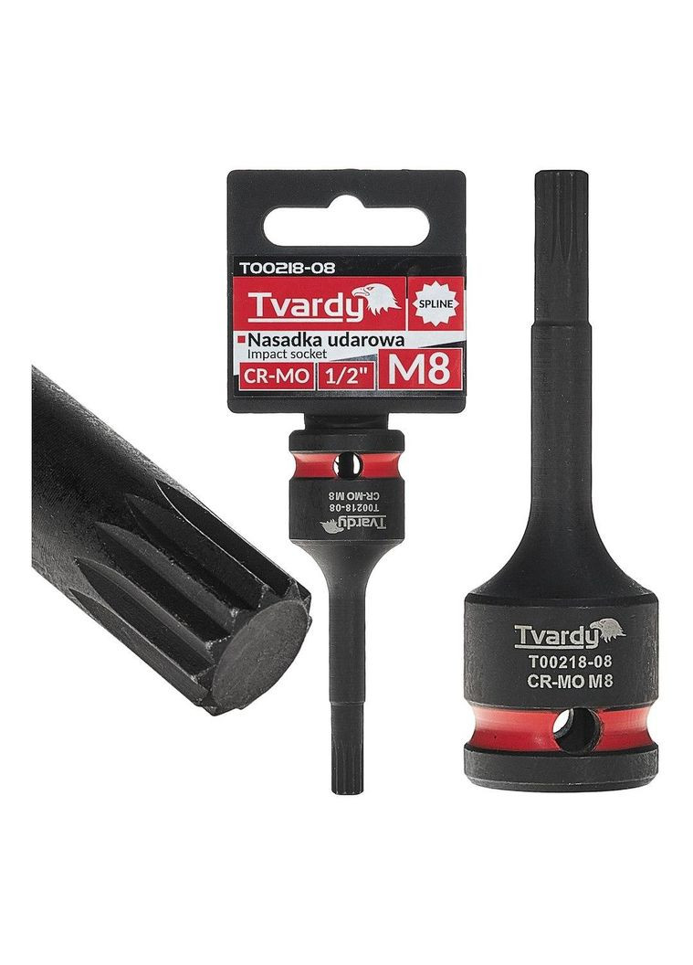 Головка ударная "Tvardy" из хром-молибденовой стали (Cr-Mo) 1/2" Spline M8 длиной 77мм. Geko (355263129)