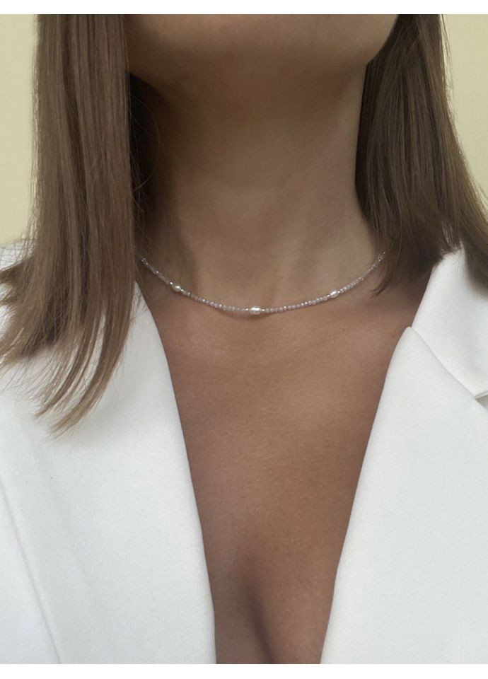 Чокер из белых фианитов с жемчугом 5077 LeBijou (368559122)