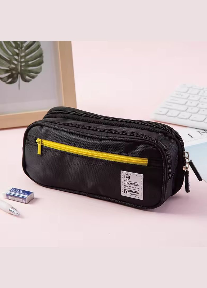 Пенал косметичка на три отделения раскладной, для школьников и студентов, на молнии, органайзер, черный No Brand (337169228)