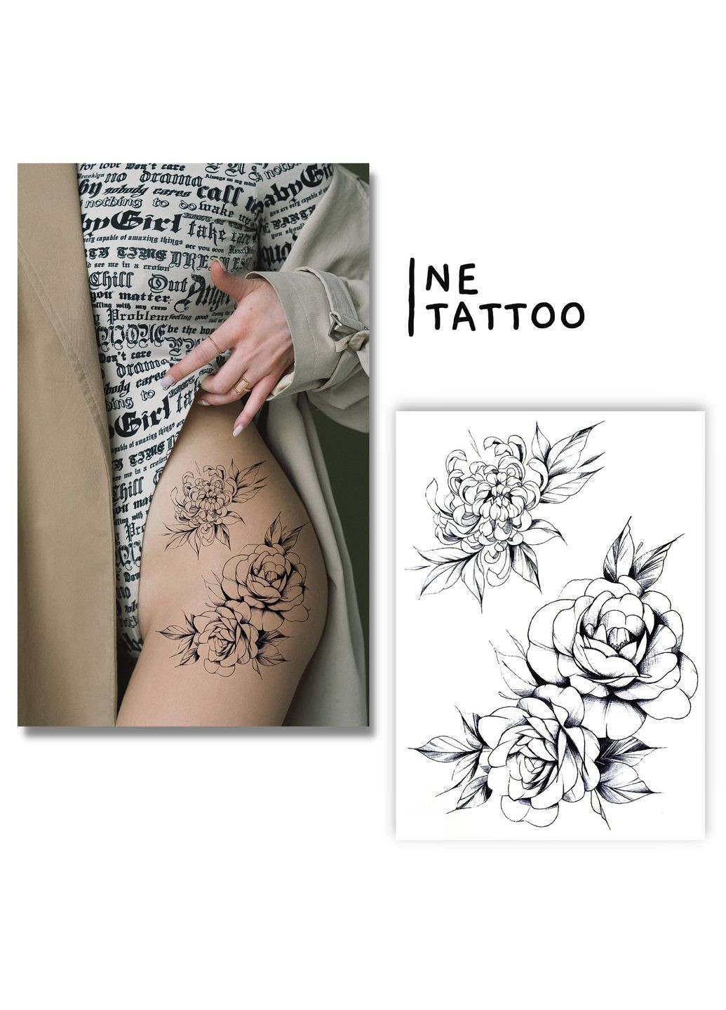 Тимчасове водостійке тату "Подвійна троянда з квіткою" No Brand (312538061)