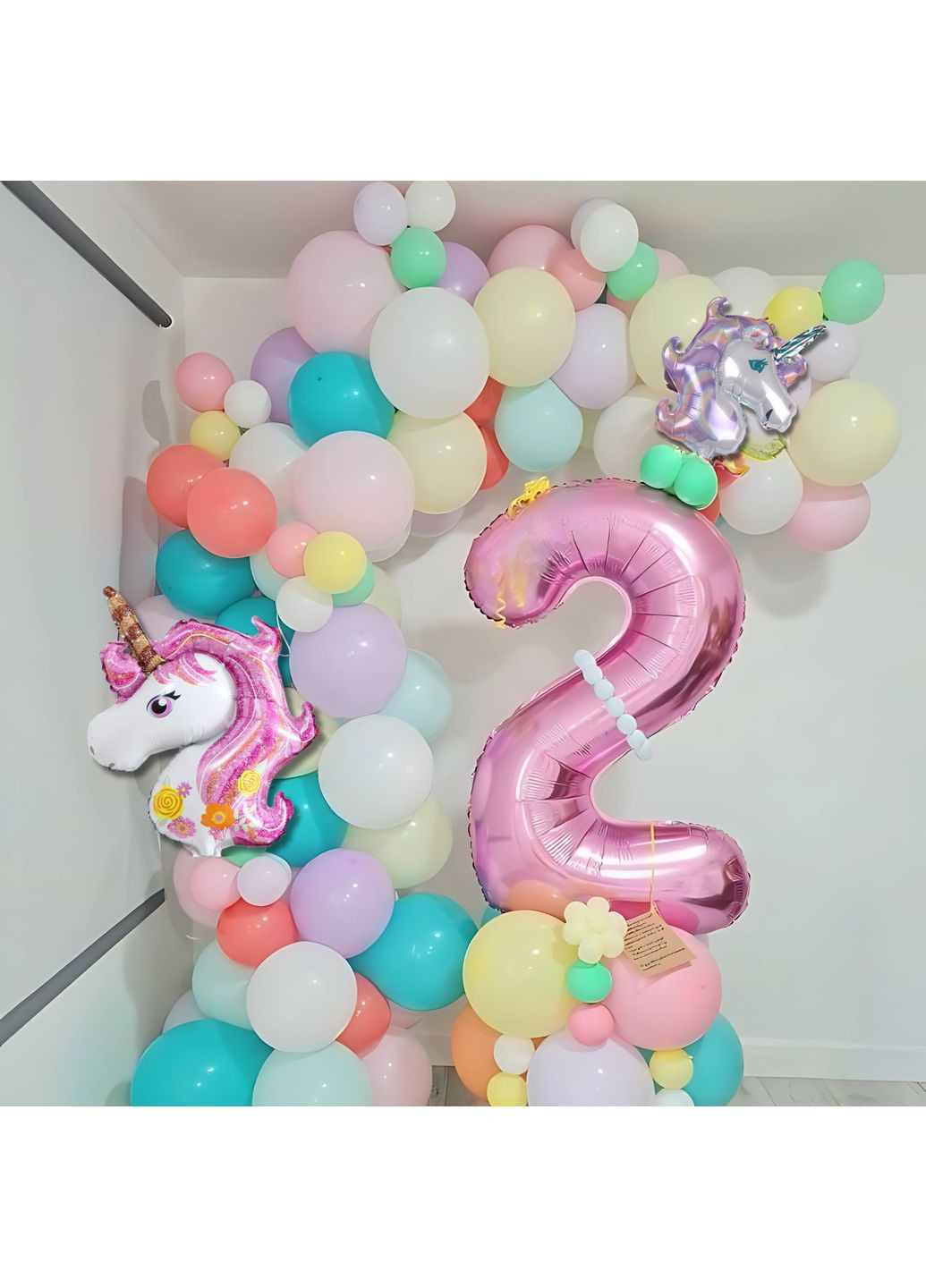 Набір 100 куль для фотозони з цифрою на вибір та підставкою Чарівна грива Різнокольоровий No Brand (360559717)