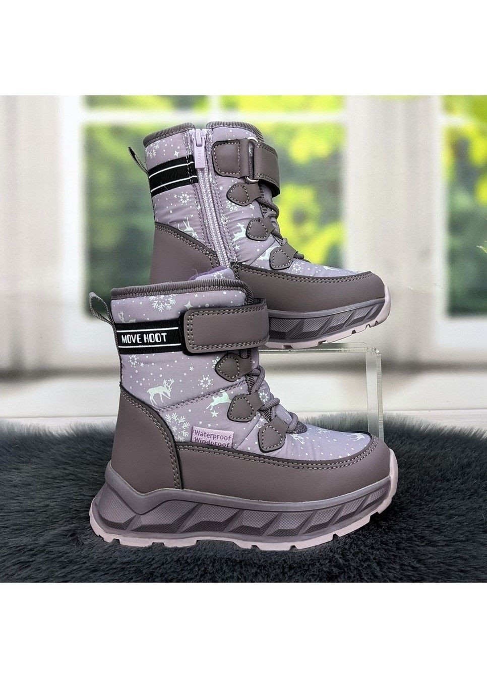 Сиреневые повседневные зимние ботинки дутики зимние детские для девочки Biki