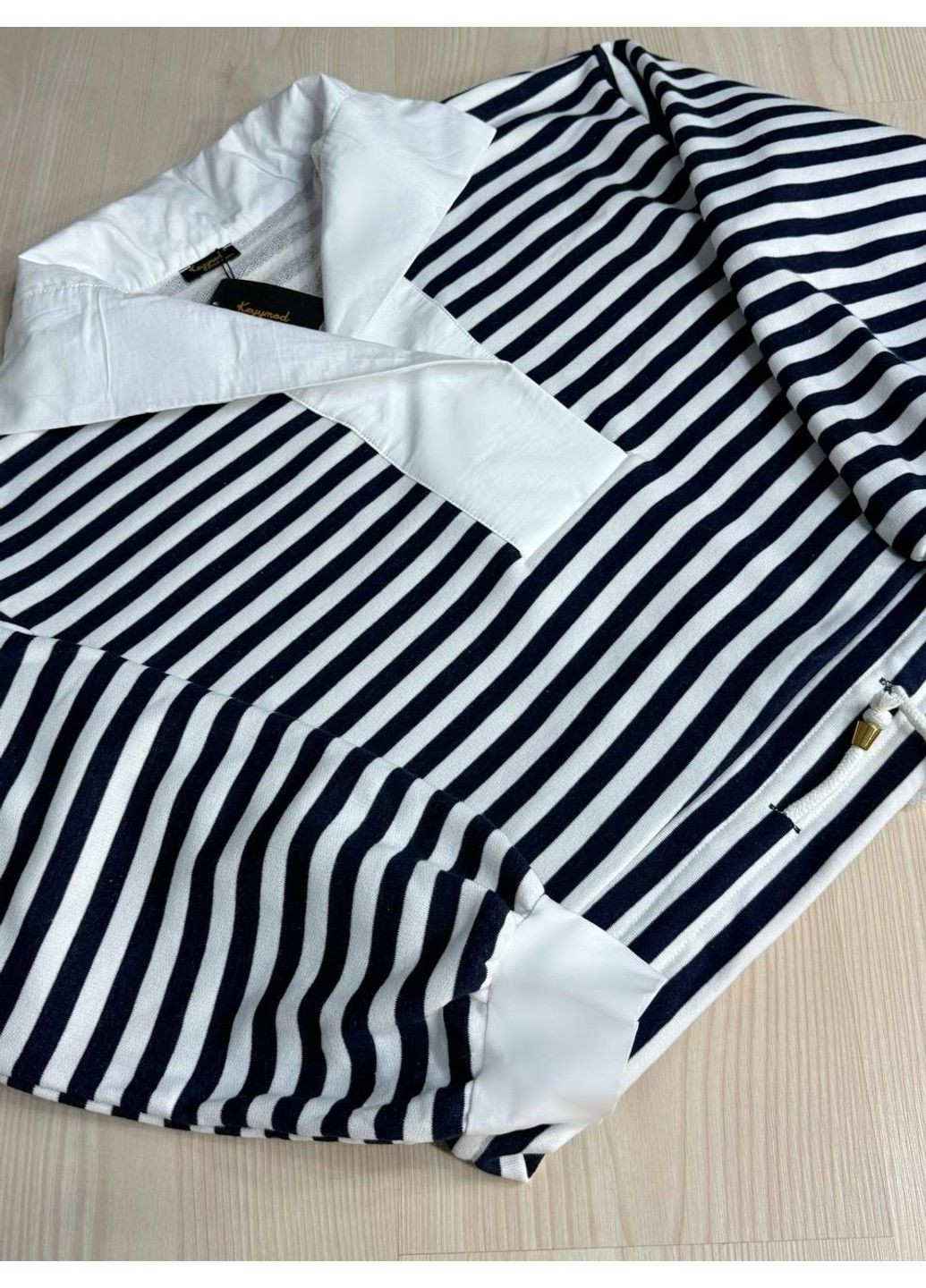 Темно-синий свитшот женский keyymod 34007 с воротником в полоску оверсайз темно синий (339672567)