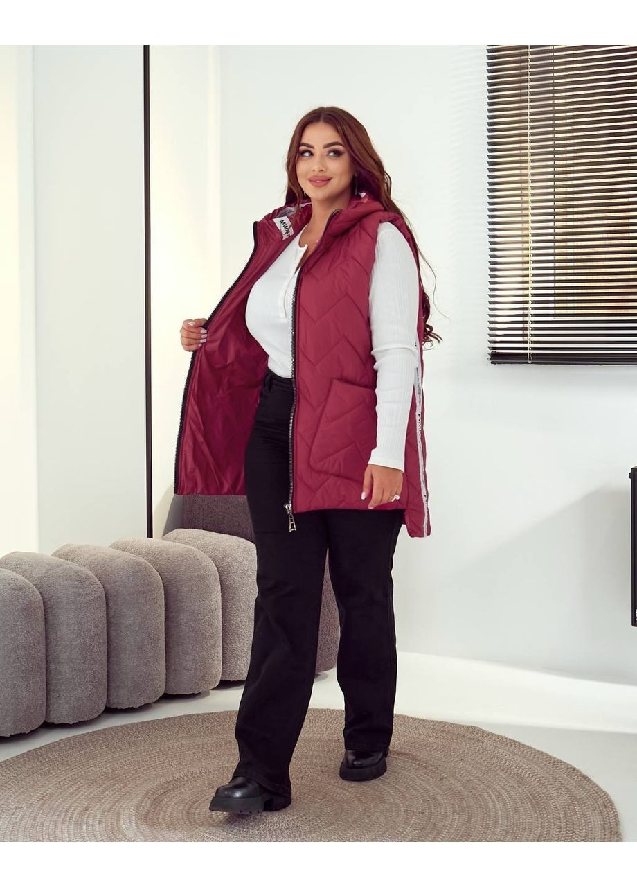 Жіноча подовжена жилетка батал демісезонна оливкова з капюшоном на блискавці Boni Жилет (354823738)