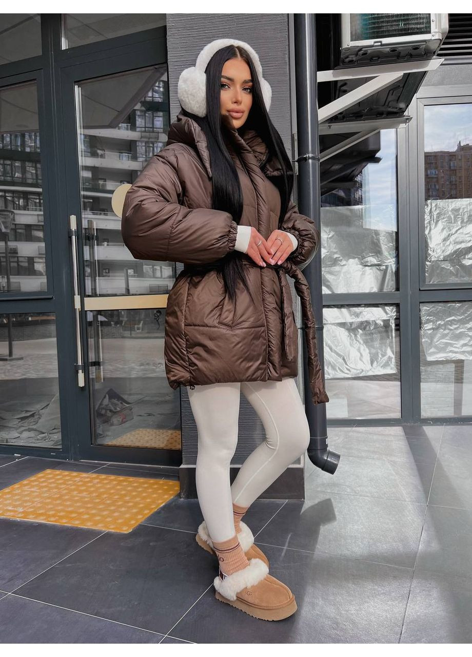 Коричнева зимня жіночий зимовий пуфер із паском та внутрішніми лямками — заміри в описі куртка-пальто GD/GL Модний простір