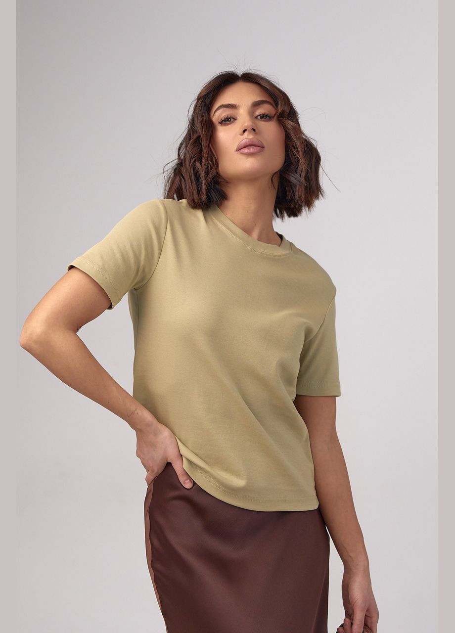 Горчичная летняя базовая однотонная женская футболка - горчичный Lurex