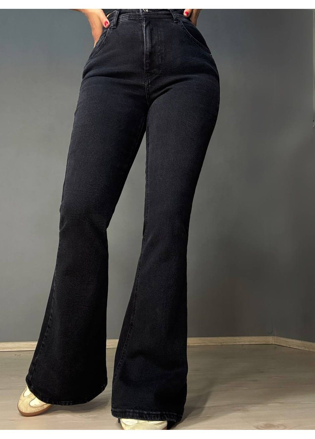 Джинси жіночі 7032 кльош від коліна висока посадка стрейчеві чорні Sherocco - (360938403)