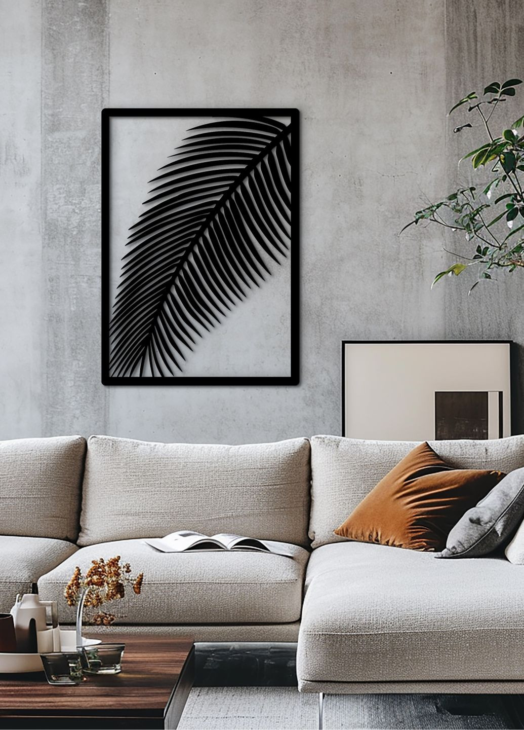 Современные картины для интерьера, современный декор стен "Пальмовий лист", стиль лофт 60х43 см Woodyard (292112977)