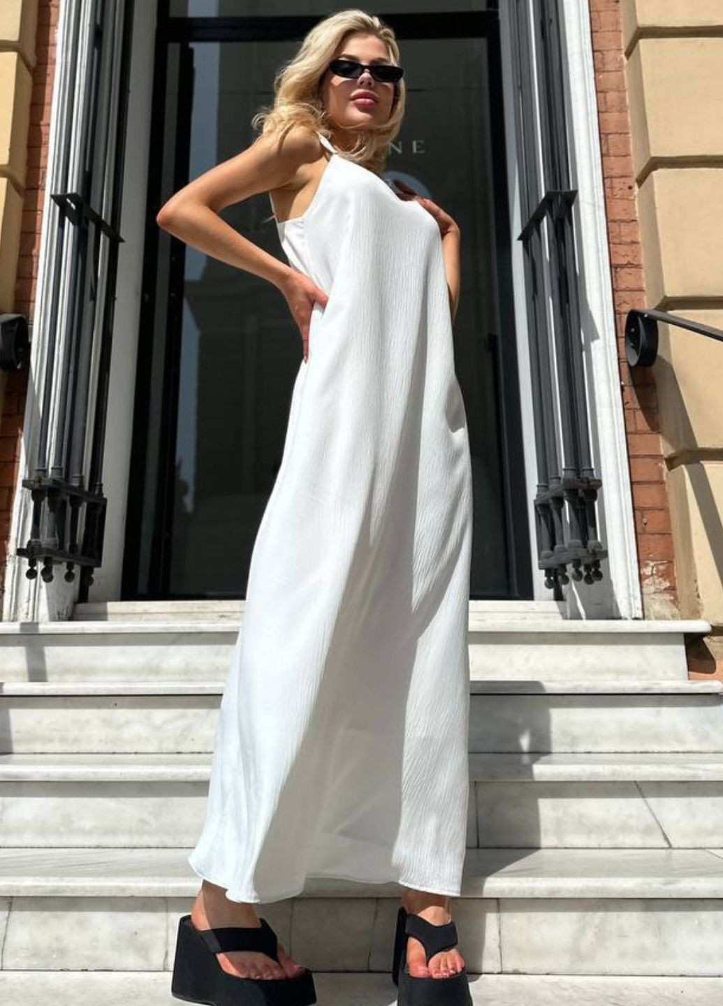 Білий повсякденний максі сукня-комбінація вільного крою оверсайз Tik-Tak однотонна