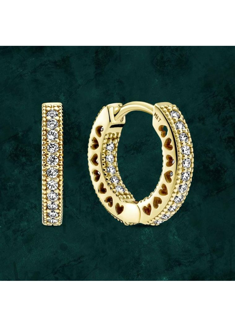 Срібні сережки з паве та сердечками Pandora (Пандора) 266317C01 з покриттям 14к золотом No Brand (363028336)