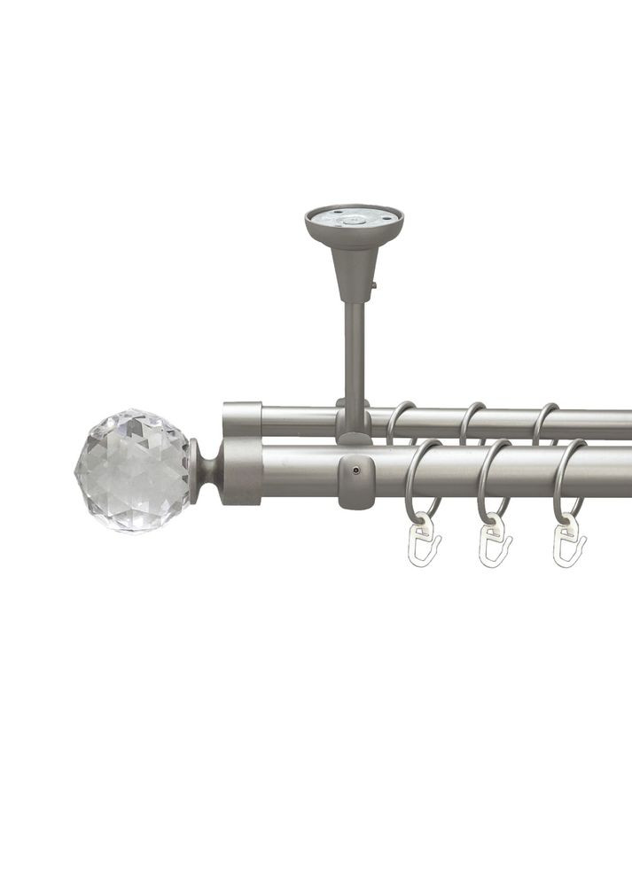 Карниз Люмиера металлический двухрядный открытый к потолку гладкая труба Сатин 25\16 мм 300 см (00-00023807) ORVIT (300846837)