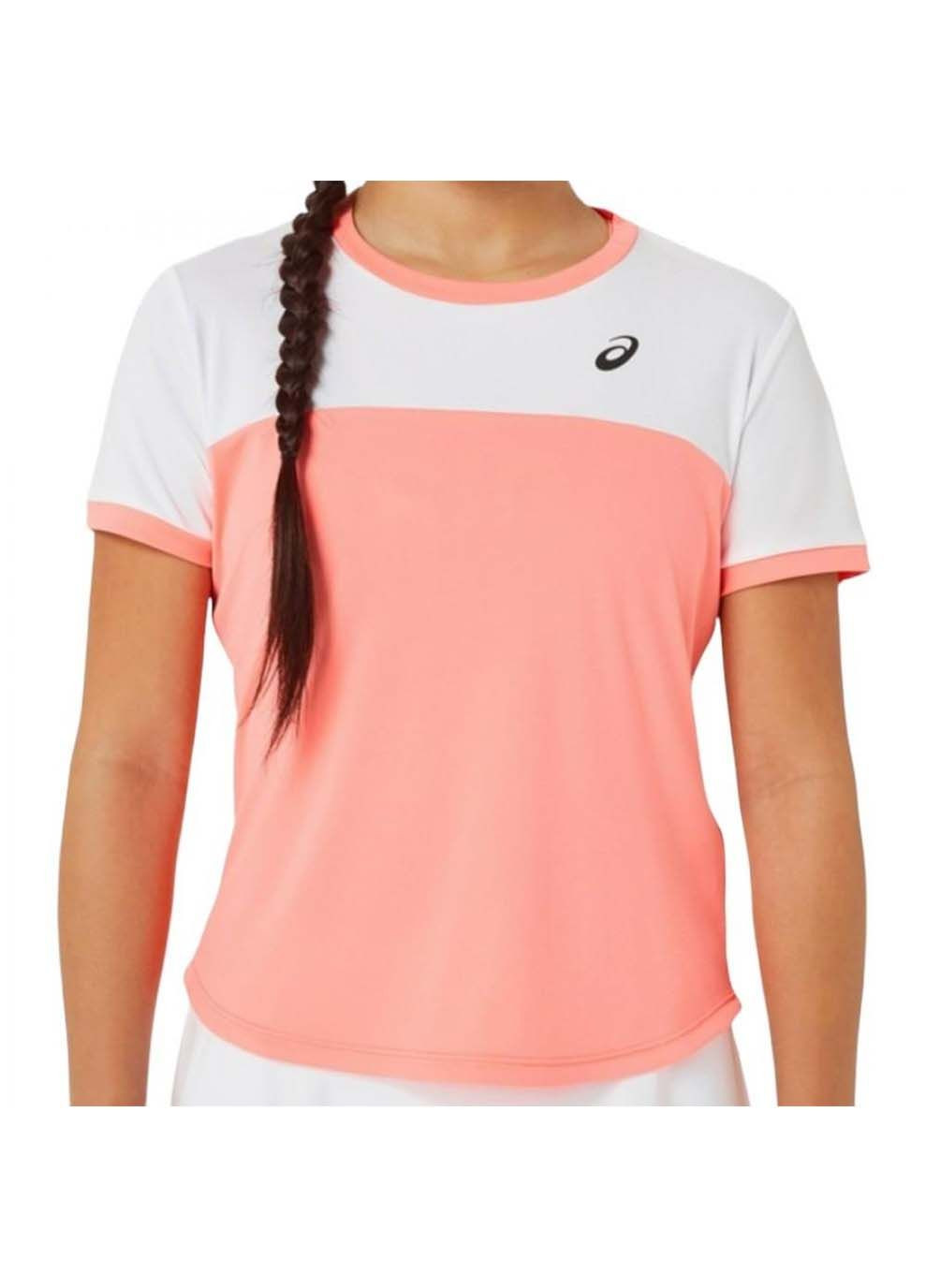 Комбинированная демисезонная детская футболка girls tennis ss top белый коралловый Asics