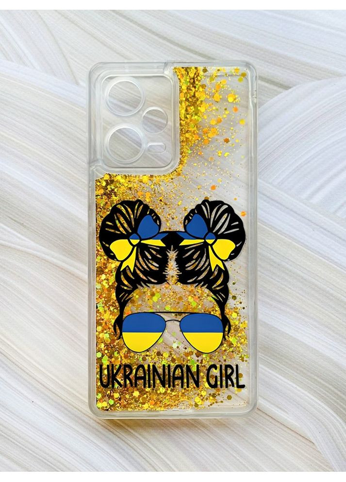 Чохол з плаваючими блискітками на Xiaomi Redmi Note 12 Pro Plus Золотий Українська дівчина (принт 113) CASE CONTROL (360677734)