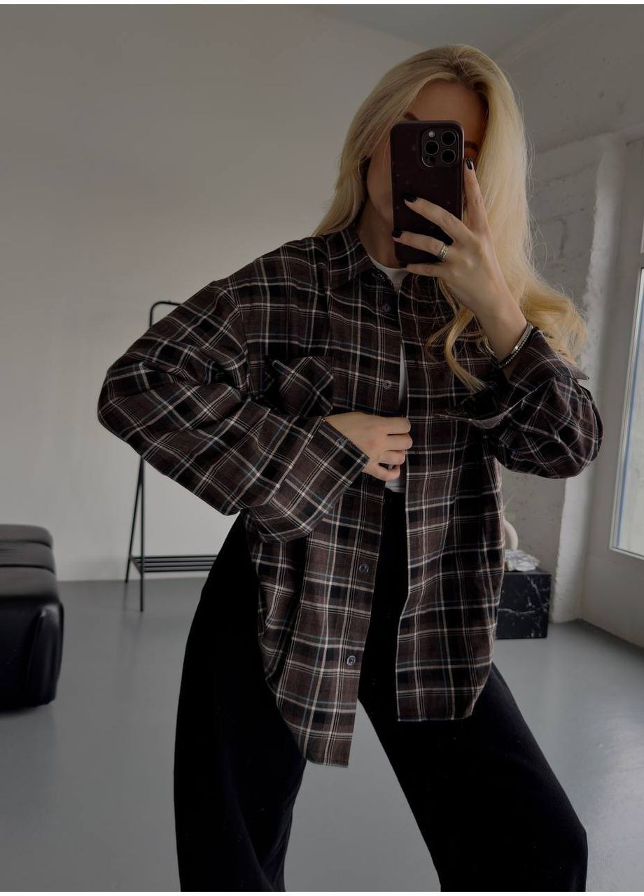 Коричневая повседневный рубашка в клетку KaraMix с длинным рукавом