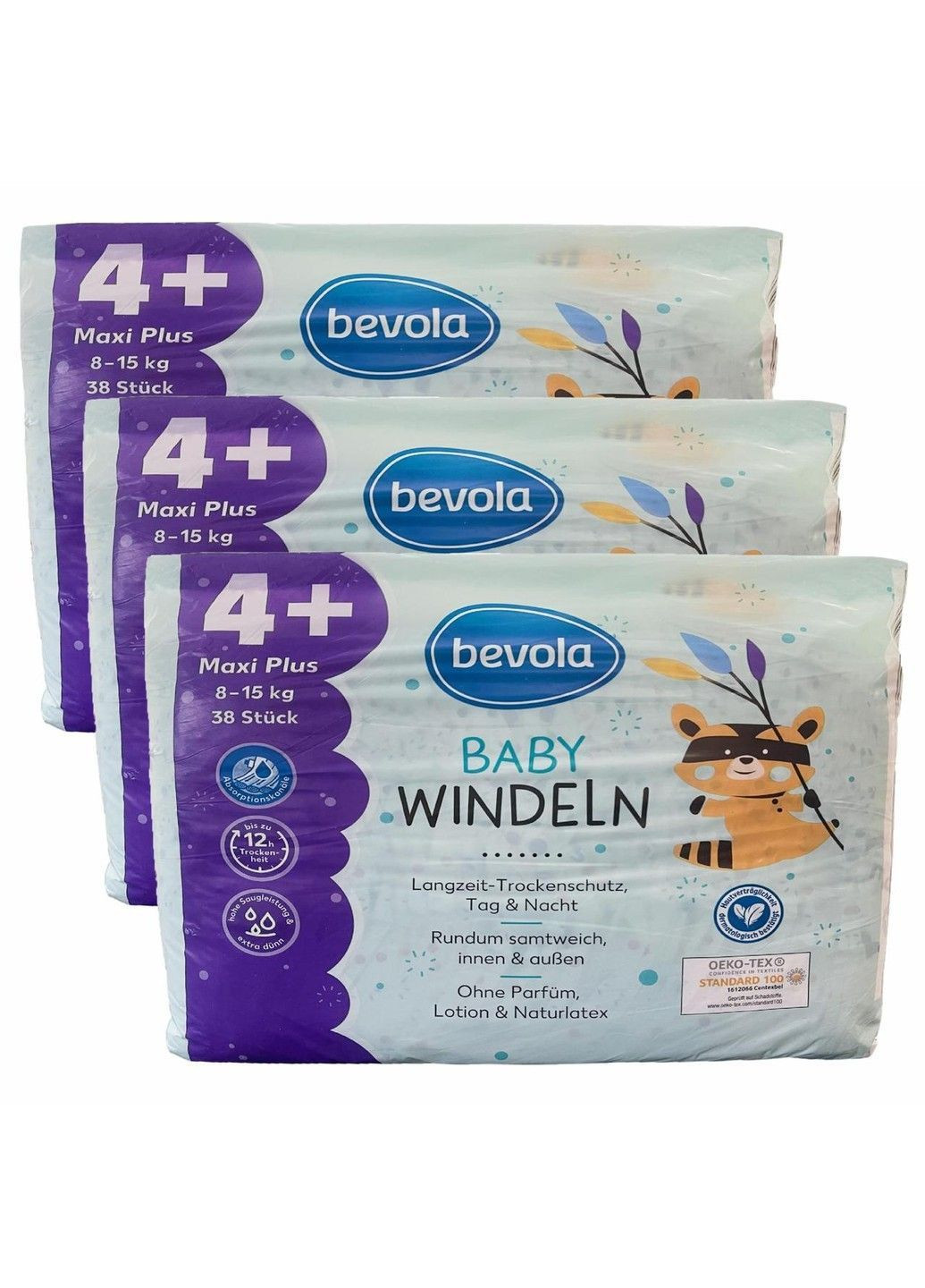 Подгузники Baby 4+ Maxi Plus (8-15 кг), 114 шт. Bevola (363330514)