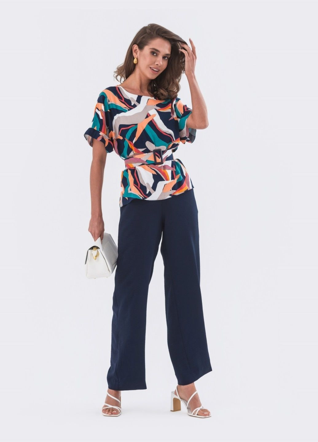 принтованный костюм из блузки и брюк тёмно-синий Dressa (293486212)