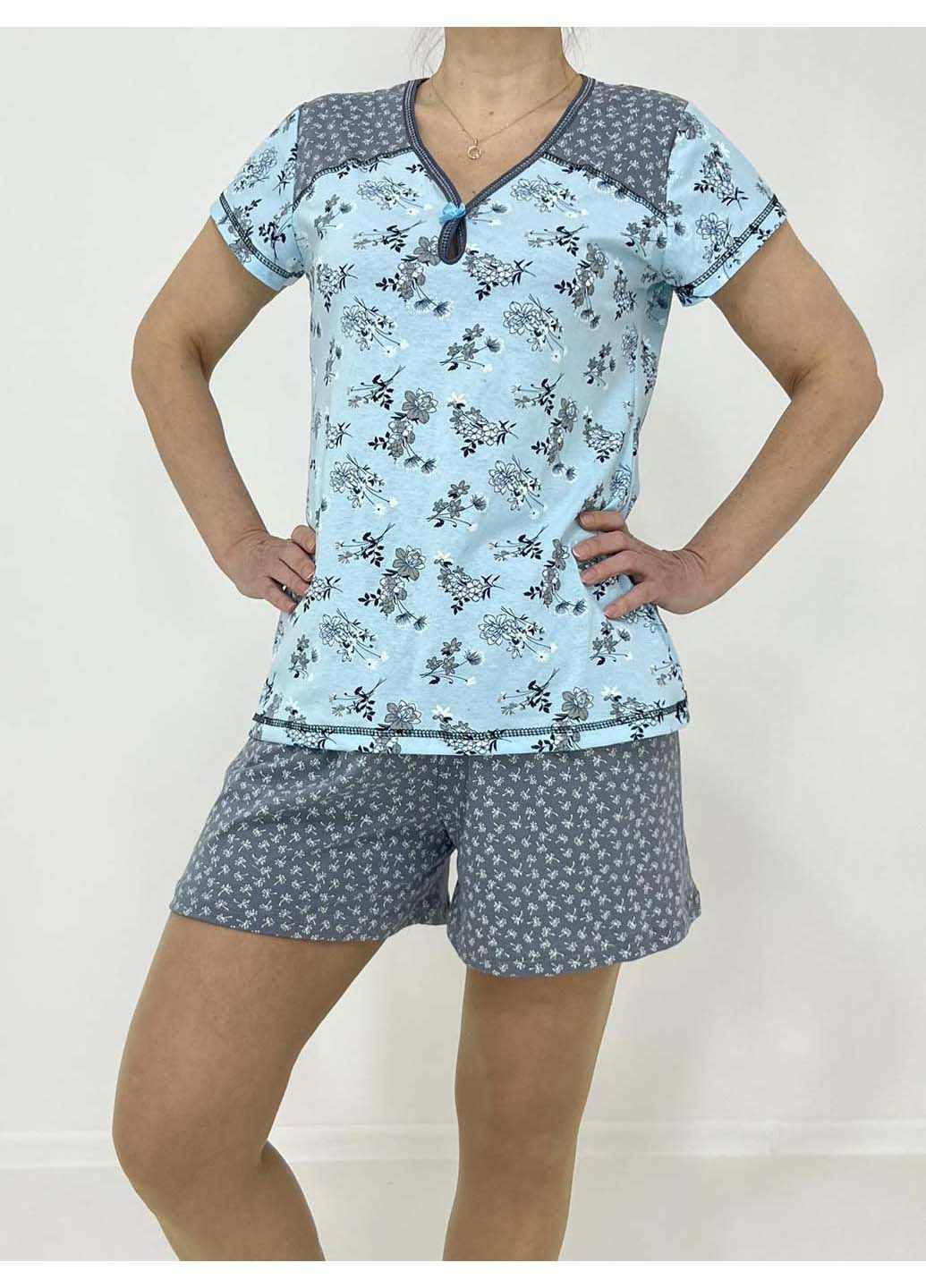 Голубая всесезон женская пижама футболка + шорты Triko