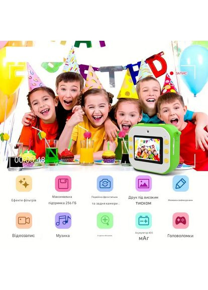 Дитячий фотоапарат з моментальним друком Dragon DR-1001 зелений No Brand (349824820)