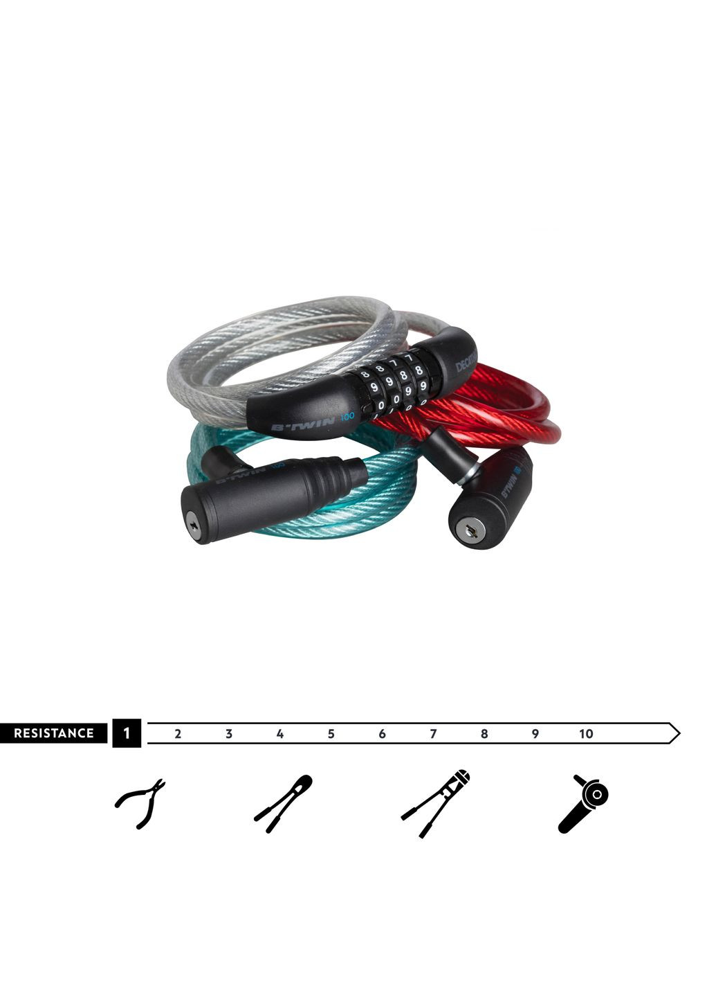 Набор 3шт Велосипедный Замок (Велозамок) 600г Длина 100 см Оценка Безопасности 1 Разноцветный ELOPS (348117566)