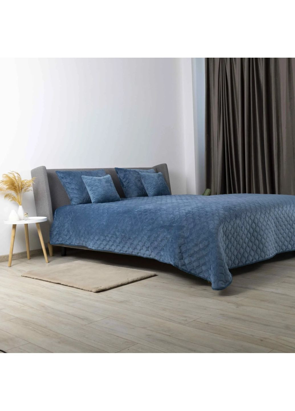 Полуторное велюровое покрывало 150*210 см гипоаллергенное Синий (28290150210) ТЕП (369798719)