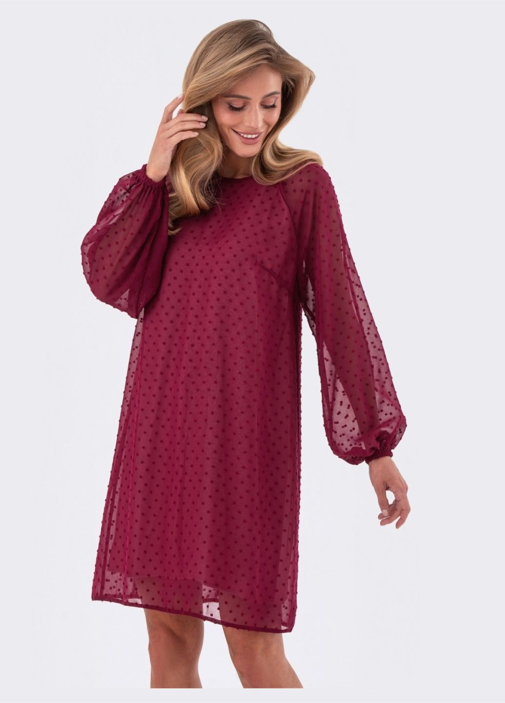 Бордовое кэжуал бордовое платье свободного кроя с вышивкой Dressa однотонное