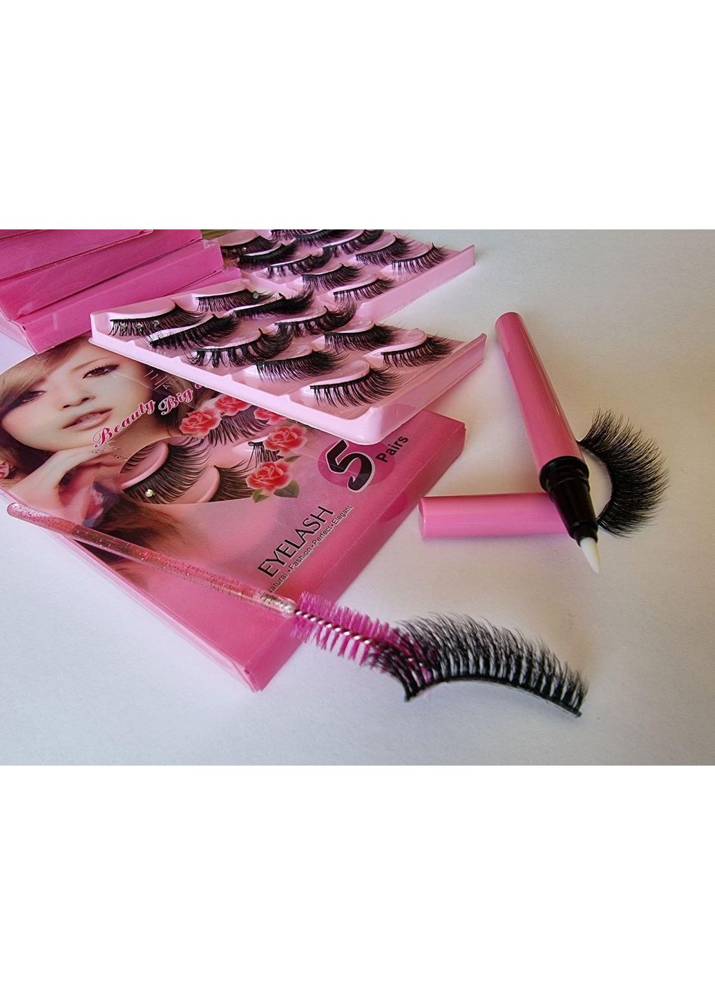 Набір багаторазові вії без магнітів 5 моделей пар Класика 2Д + 3Д + Стрази + Маркер підводка Magnetic Lashes (366668434)