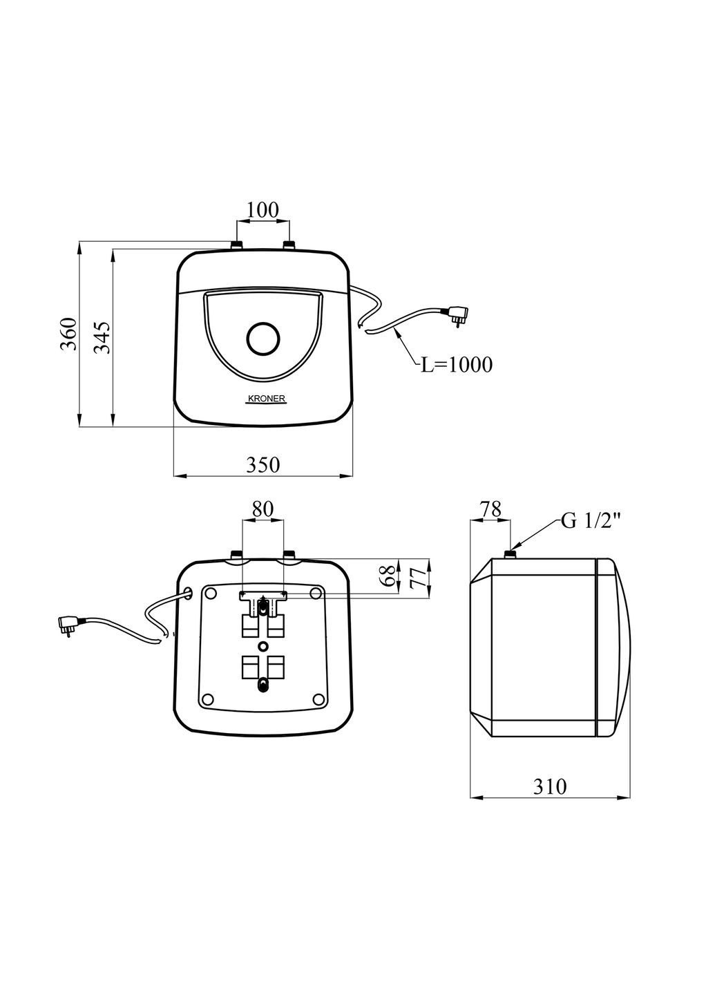 Водонагрівач Small K15SU1.5 з мокрим ТЕНом Kroner (336937211)