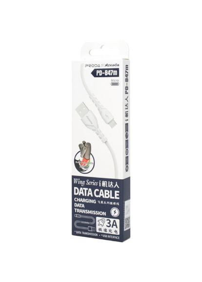 Кабель PD-B47m Micro USB QC 3А білий (PD-B47m-WHT) Proda (323132217)
