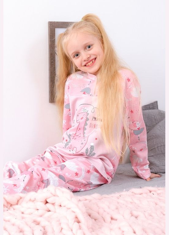 Розовая пижама для девочки на кнопке (p-12411) Носи своє