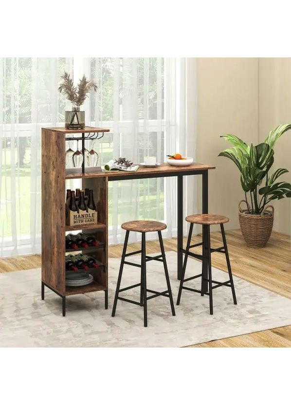 Барний стіл з стільцями Bistro з тримачем винних келихів темно Costway (361952745)