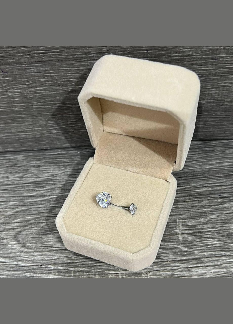 Сережка для пірсингу пупка "Алмазні сердечки" навела ювелірна сталь з цирконами у коробочці Spikes (323168528)