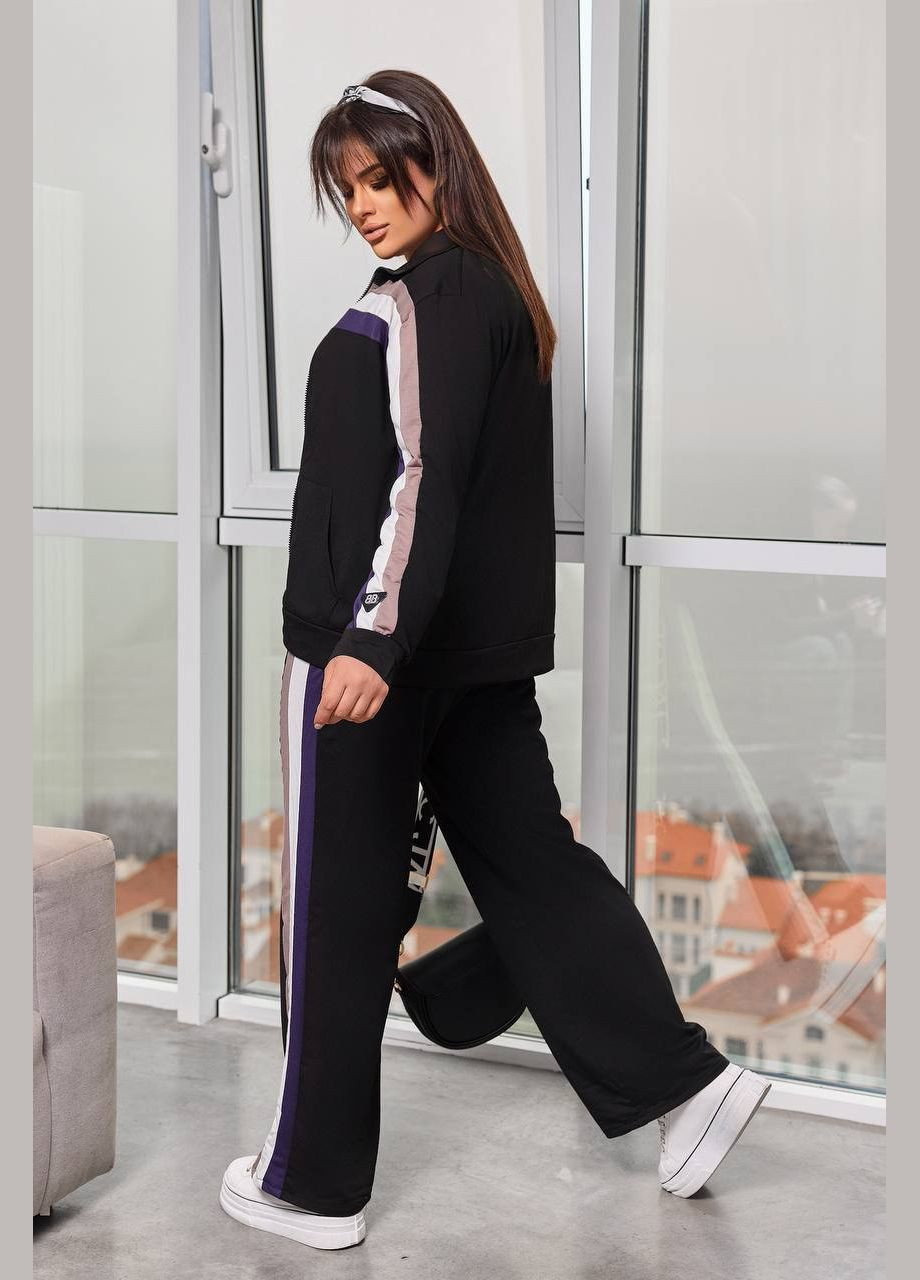Женский спортивный костюм цвет черный-фиолет р.50/52 453342 New Trend (286330128)