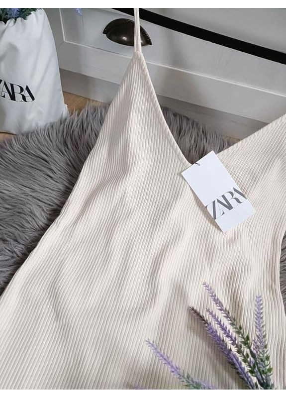 Бежева жакардова сукня міді з відкритою спиною Zara