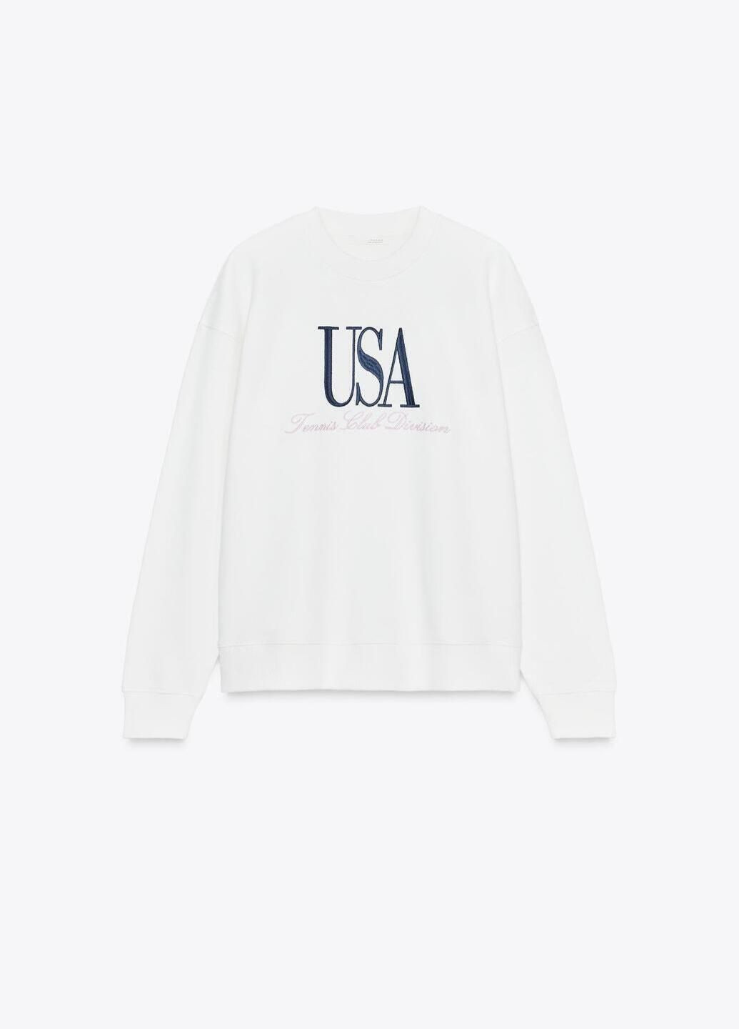 Молочный свитшот Zara надпись (364864826)