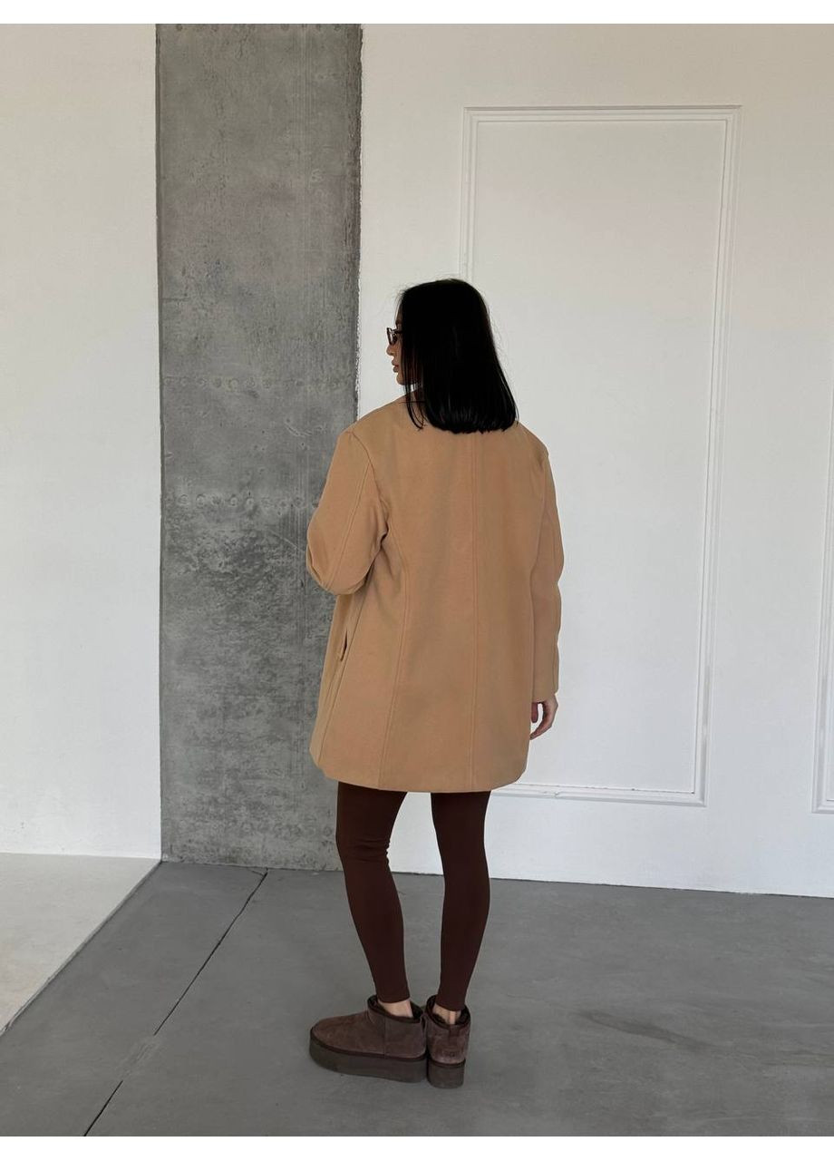 Бежеве демісезонне Утеплене пальто-піджак оверсайз (заміри в описі) GD/GL Модний простір