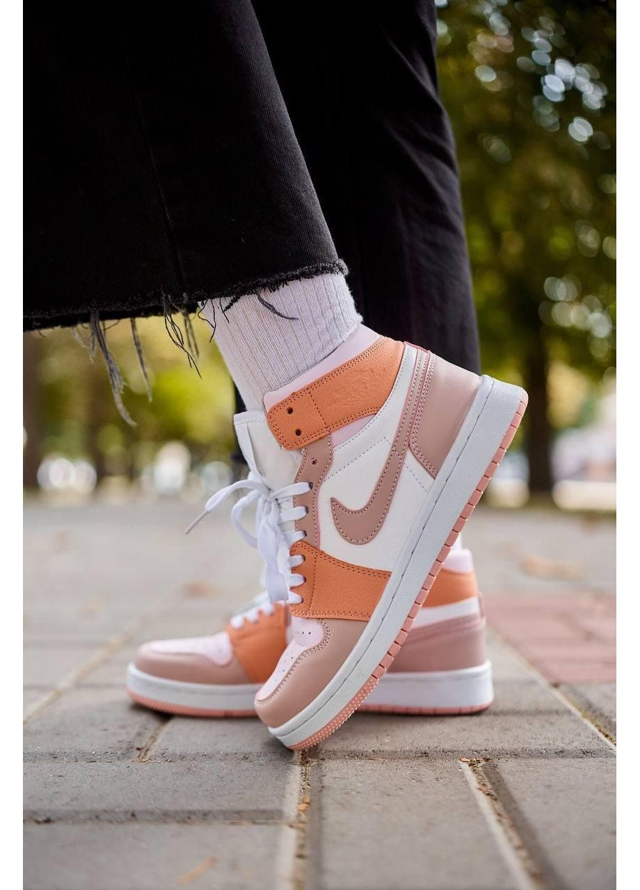 КРОСІВКИ ЖІНОЧІ NIKE AIR JORDAN 1 RETRO ORANGE WHITE BEIGE НАЙК АІР ДЖОРДАН No Brand бежеві демісезони (367177880)