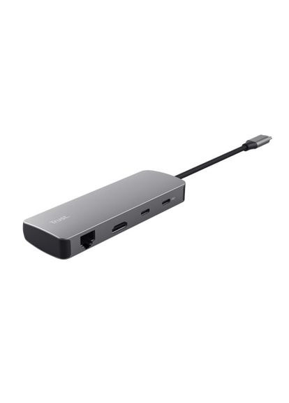 Адаптер Dalyx 8in1 USB-C > 1xUSB-A 3.2/USB-A 2.0/2xUSB-C/HDMI/Ehernet/SD/microSD, Алюминий, 0.15м, Серый Trust (360400630)
