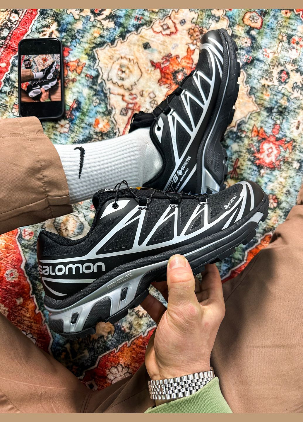 Чорні Осінні кросівки чоловічі salomon xt-6 adv gore-tex black silver | саломон хт-6 чорні No Brand