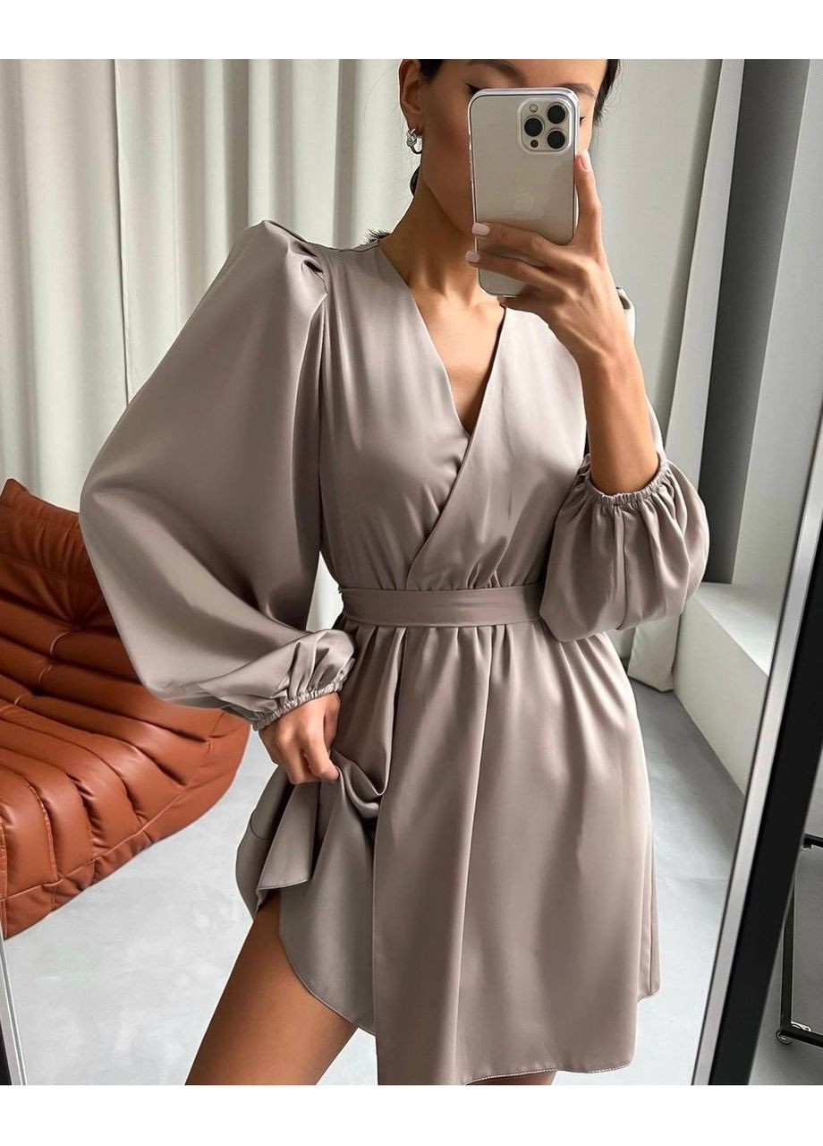 Бежева повсякденний, вечірня, кежуал жіноча сукня кльош No Brand однотонна