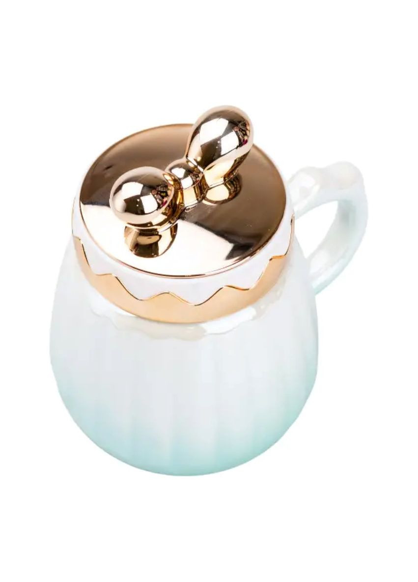 Чашка фарфоровая 500 мл с крышкой зеленая для чая и кофе кружка с крышкой ProDobro (364191597)