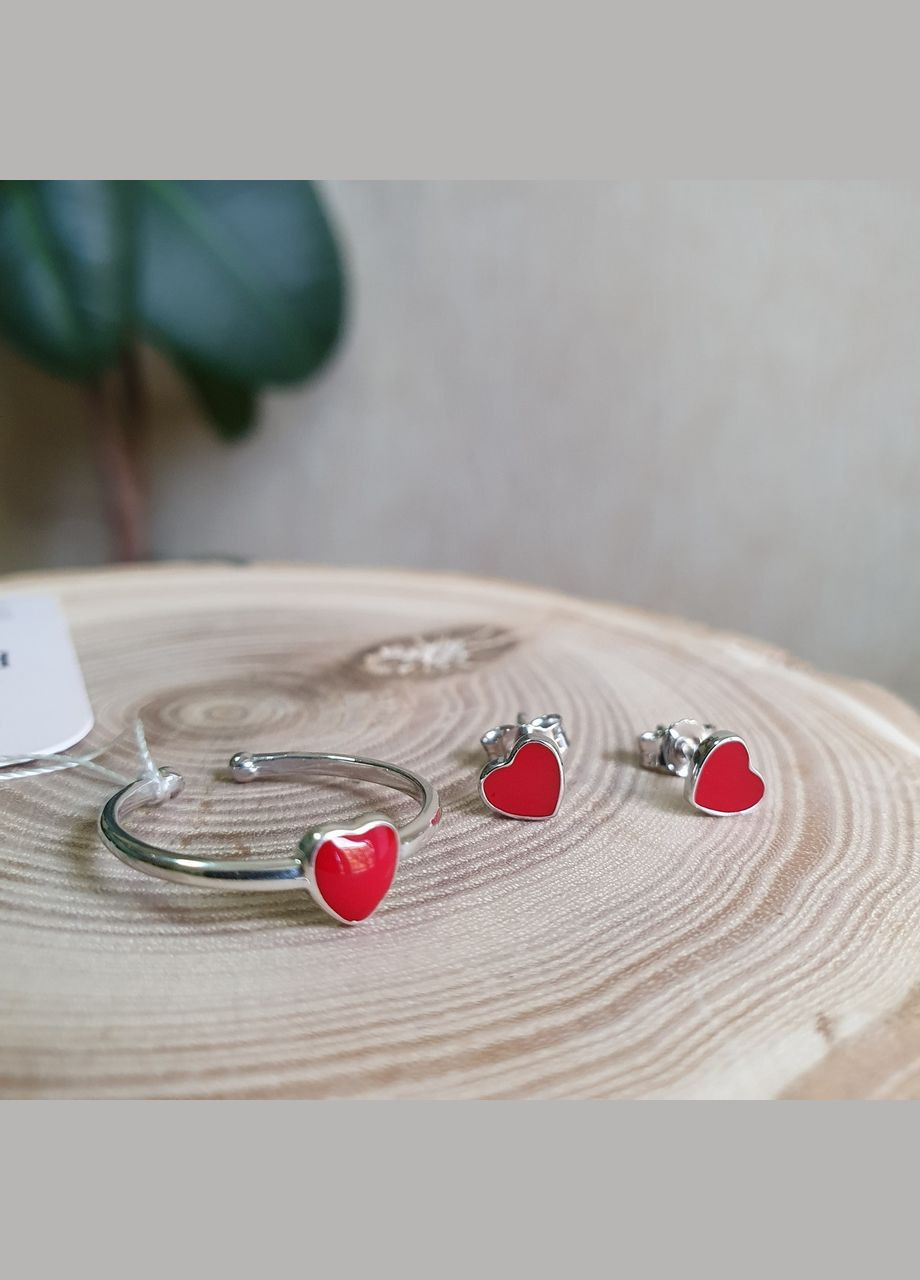 Серебряные серьги пусеты Сердечки с эмалью без камней No Brand (333705417)