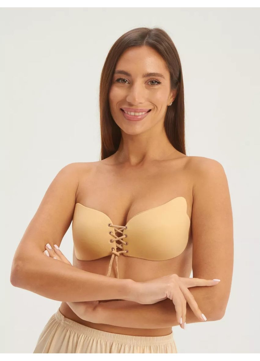 Бежевий невидимка силіконовий бюстгальтер невидимка, без бретелів, самоклеючий Cindylove без кісточок силікон