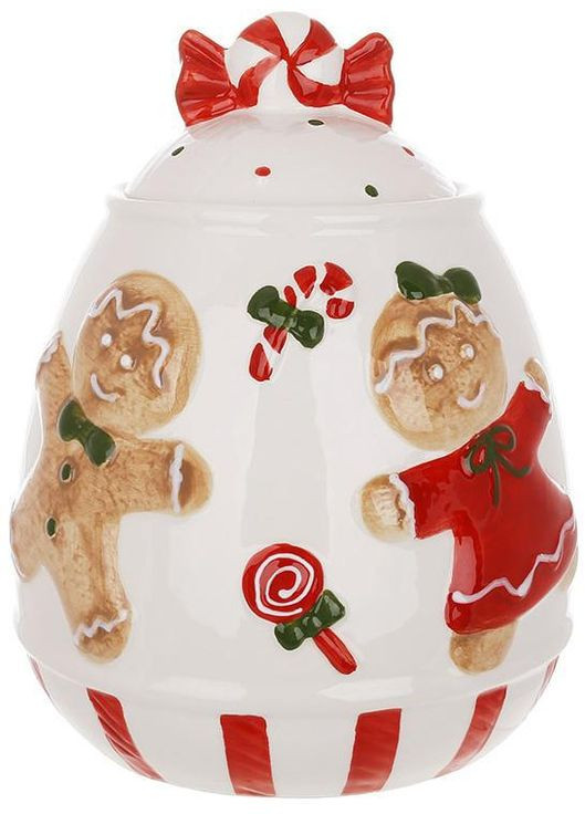 Банка керамічна "Веселі Пряники" 1900мл для сипучих продуктів, біла BonaDi (330137680)