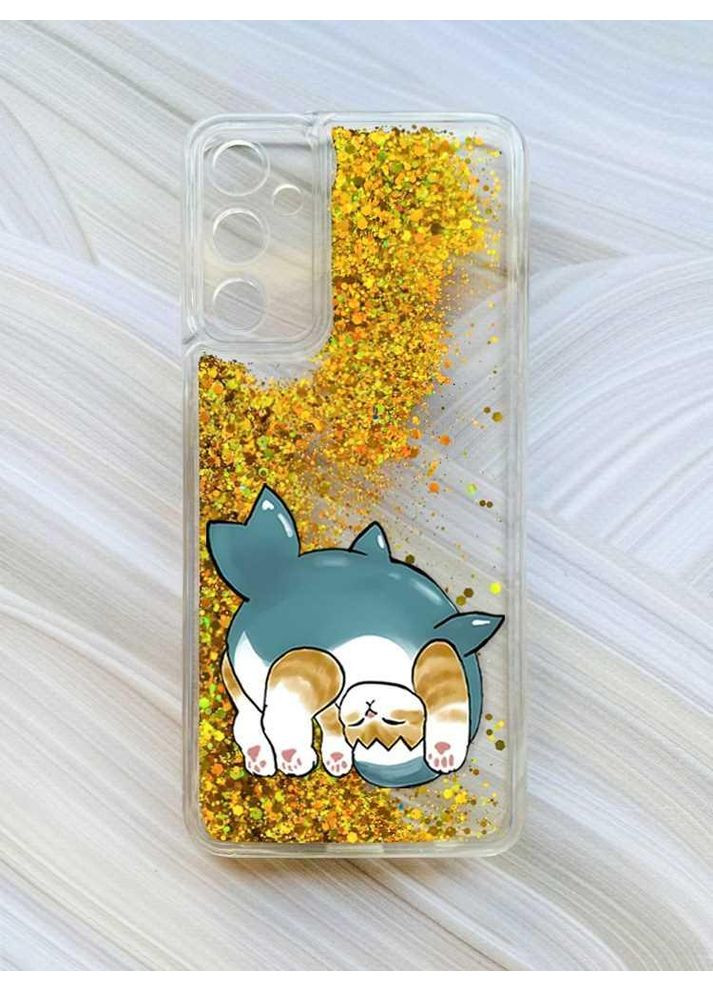 Чохол з плаваючими блискітками на Samsung Galaxy A24 (A245) Золотий:: Котик акула (принт 378) CASE CONTROL (360667857)