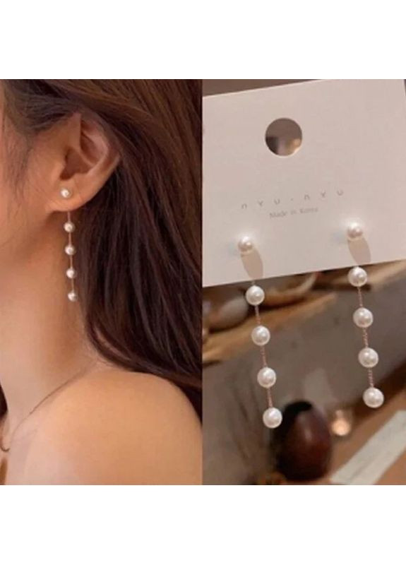 Сережки з перлинами перлові довгі перли висячі з білими перлами No Brand (343051599)