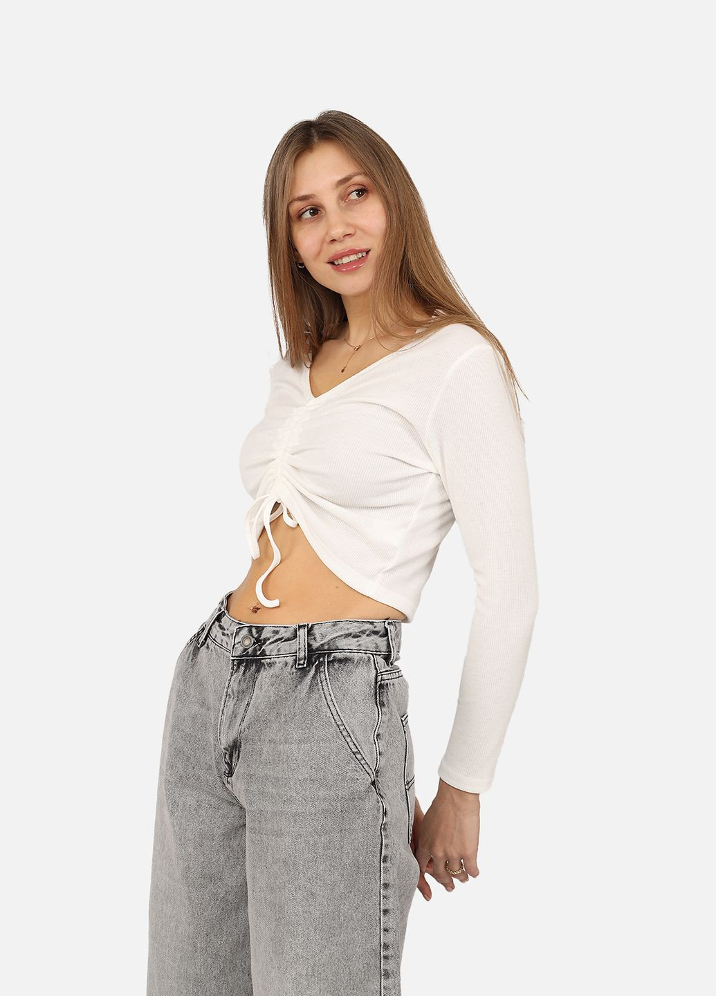 Футболка з довгим рукавом жіноча колір молочний ЦБ-00271930 Yuki - (322763965)