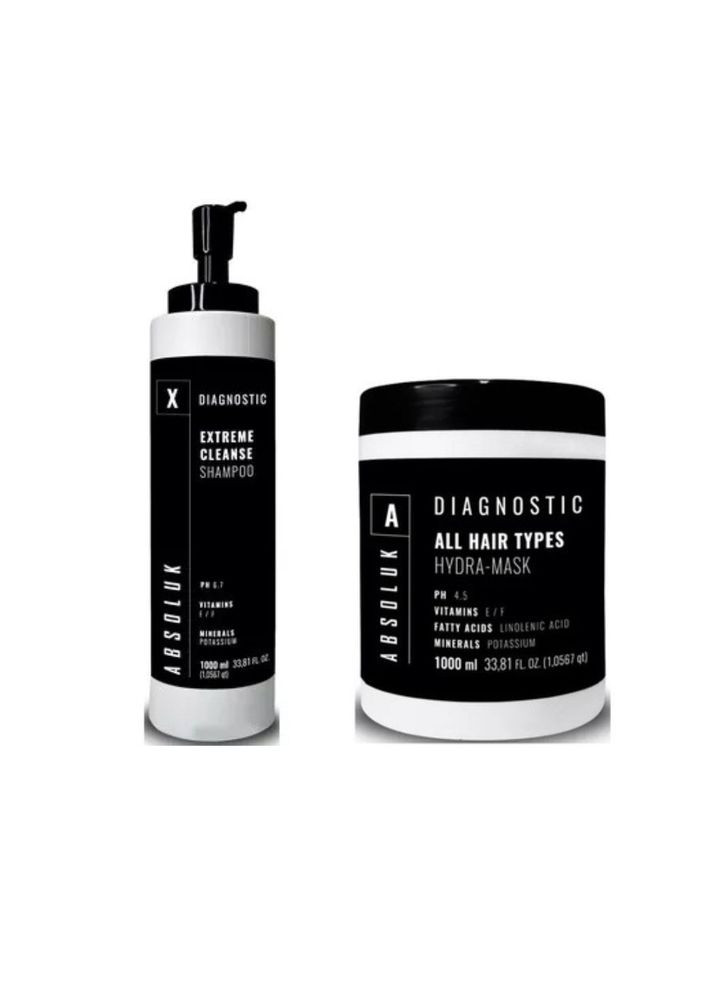 Набір для волосся Absoluk Diagnostic: шампунь для глибокого очищення та зволожуюча маска по 1000 мл Absolu (355461967)