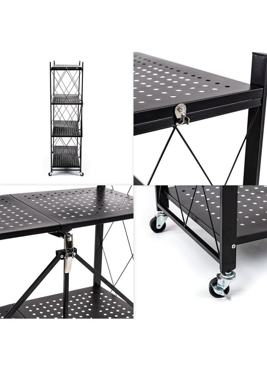 Стеллаж мобильный четырехъярусный универсальный раскладной из нержавеющей стали черный 126*72*34см SW-00002098 No Brand (328633403)